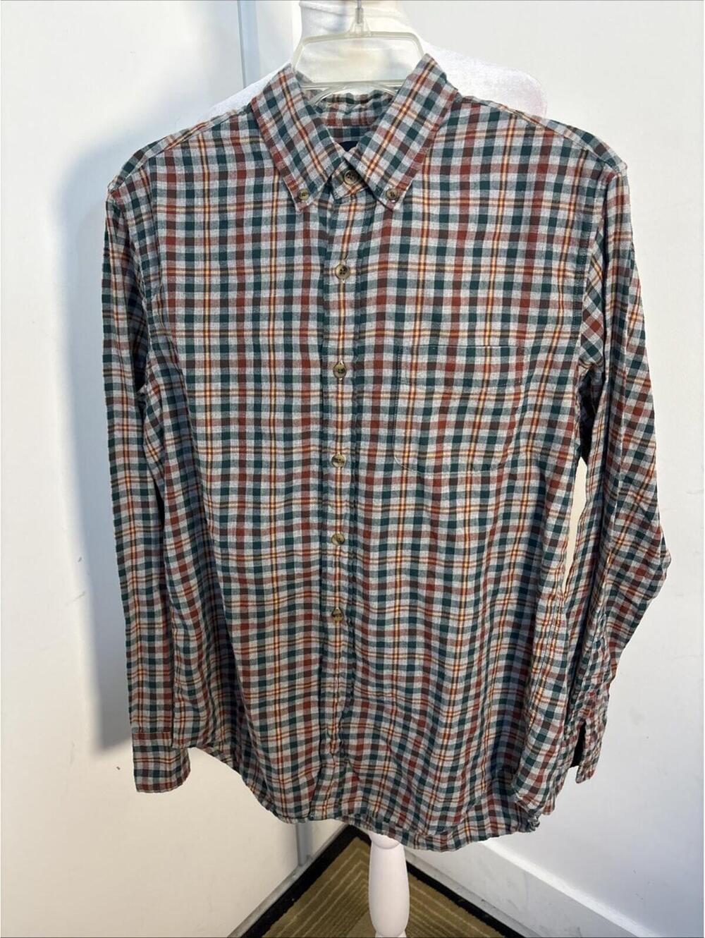 J Crew Button Up Plaid Flannel Shirt Mens Medium Cotton India‎ LS Forest Green